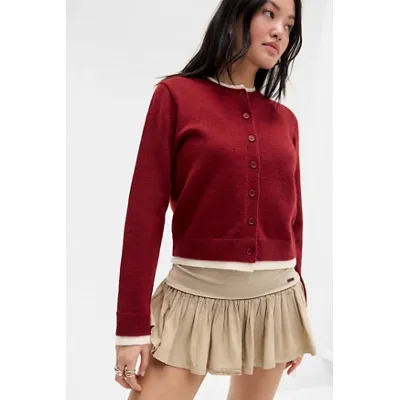 BDG Preppy Double Layer Plain Cardigan - Red Berry XS at Urban Outfitters