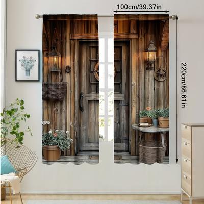 TEMU 2pcs Rustic Farmhouse Vintage Wooden Wheel Barn Door And Lantern Design Pastoral Style, Decor, For Kitchen, Living Room, Office, Bedroom, For Room Types (without Rod) Image