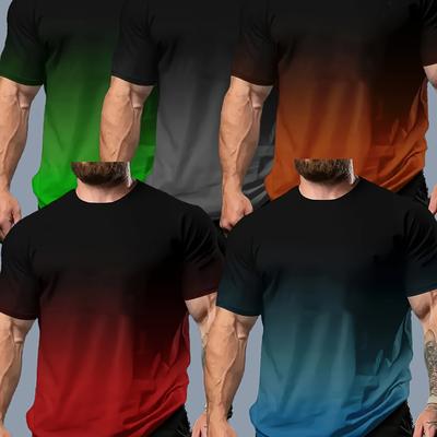 TEMU 5pcs Men's Plus Size 3d Print T-shirts - Casual Crew Neck, Short Sleeve Tees With Vibrant Gradient Designs, Breathable Polyester Fabric, Regular Fit For Casual Attire, Plus Siz Image