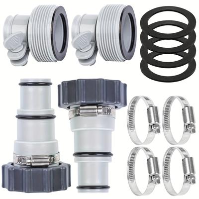 "TEMU Pack Pool Hose Adapter With Clamp Washer 2 Types Conversion Connector Replacement 1.5" To 1.25" Pool Pump Hose Adapter For Threaded Connection Pump Hoses Above Ground Pool Accessories" Image