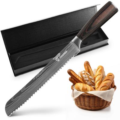 TEMU Bread Knife With Wavy Cut Made Of High-quality Stainless Steel, Extra Sharp Blade With Ergonomic Pakkaholz Handle ( Bread Knife With Wooden Handle) Image
