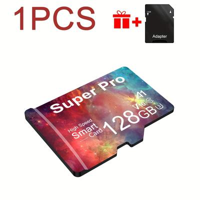 TEMU 1pc Flash Memory Card 128gb 64gb 32gb 16gb With Adapter - 8gb 4gb 2gb A1 C10 Tf Card For Tablets, Cameras, Phones, Laptops, Pcs, Car Audio, Game Consoles - Secure Data Storage! Image