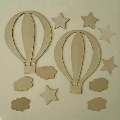 TEMU Wooden Balloon Decor Set For ' Room - Includes 2 Realistic Fur Balloons, 4 Star Shapes, And 1 Cloud Shape - Ideal For Nursery And ' Room Wall Art, Wall Decor| Design|handcrafted Deco Image