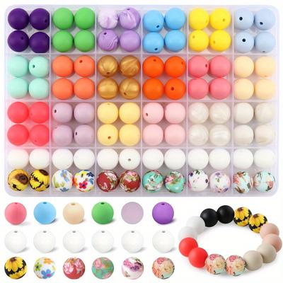TEMU 96pcs 15mm Round Silicone Beads, Silicone Beads For Diy Handmade Keychain Making Jewelry Necklace, Loose Rubber Bracelet Beads. Image