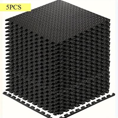 TEMU 5/10pcs, Black Eva Interlocking Fitness Mat, Household Anti-slip Foam Floor Mat, Crawling Mat - Soft, Anti-slip And Waterproof, Suitable For Home Gym, Training And Shaping Image