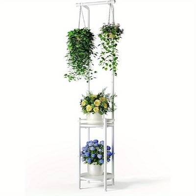 TEMU 1pc Plant Stand Indoor Outdoor - Heavy Duty Metal 2-tier Hanging Plant Holder Space-saving Iron Plant Stands Tall Plant Shelf For Living Room Garden Balcony, Rustic Brown And Black Image