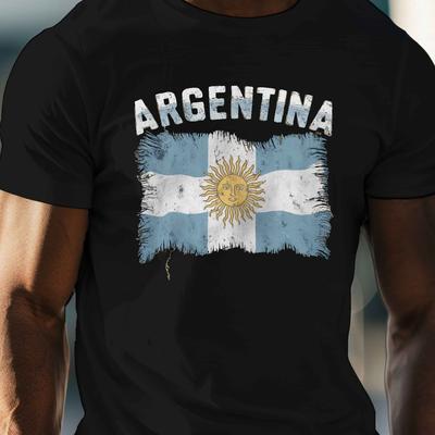 TEMU Men's Argentina Flag Print T-shirt - Casual Crew Neck, Short Sleeve, Lightweight & Comfy For Summer Image