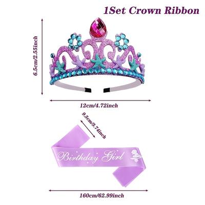 TEMU 1 Set Mermaid & Unicorn Tiara Set, Party Decor Hat, Crown Ribbon, Perfect Princess Accessories For Themed Parties Image