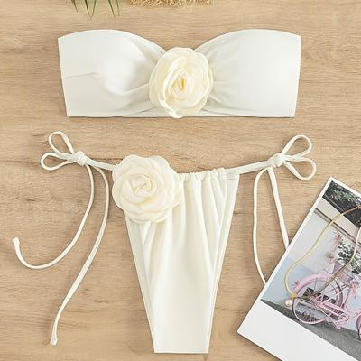 TEMU 3d Flower Women's Elegant Bikini Set, Bra And Side Tie Swim Trunks 2pcs Swimsuit Image