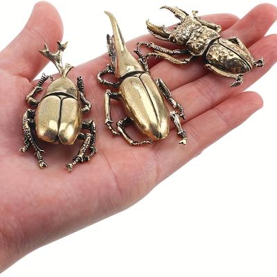 TEMU A Set Of 3 Vintage Brass Sculptures, Metal Insect Collectibles, Mini Long-horned Beetles, Suitable For Home, Office, And Garden Tabletop Decoration, Art Statues For Indoor And Outdoor Display. Image