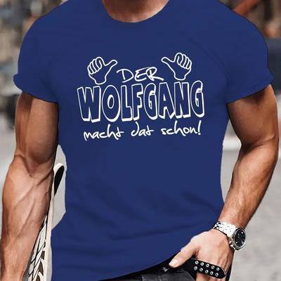 TEMU Der Wolfgang Macht Dat Schon! Men's Graphic Short Sleeve T-shirt - Design, , Lightweight Summer Tee, Regular Fit Casual Top, Machine Washable Image