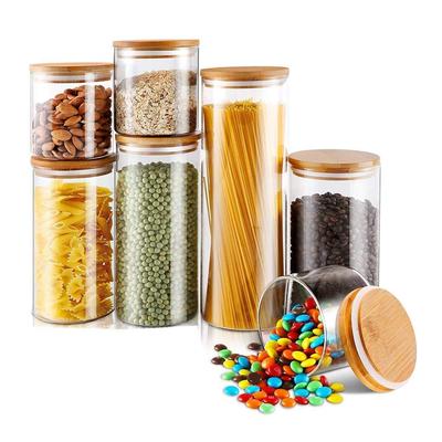TEMU Glass Jars With Bamboo Lids, 7pcs High Borosilicate Glass Airtight Storage Containers Kitchen Food Canisters For Canning Cereal,pasta,spices Image