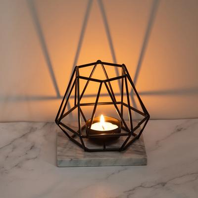 TEMU 1pc Geometric Metal Candle Holder - Elegant Black & Golden Designs, Weddings, Parties, And Home Decor, Tabletop Candle Holder| Holder|durable Metal Candle Holder, Candle Decor Image