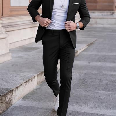 TEMU 2pcs High-end Classic Men's Suit, Two- Jacket + Pants, Suitable For Wedding, Business, Party, , Banquet Fashion Groomsmen Outfit Image