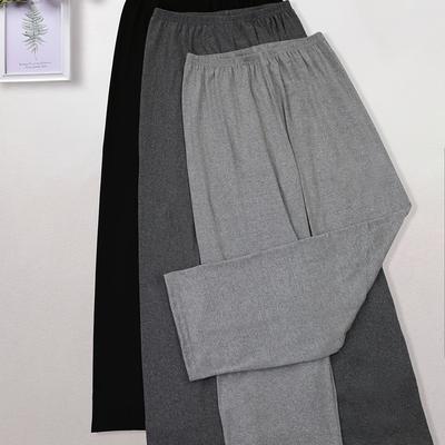 TEMU 3pcs Casual Solid Color Sleep Pants, Elastic High-waisted Loose Pajama Bottoms For Women, Suitable For Spring And Summer Image