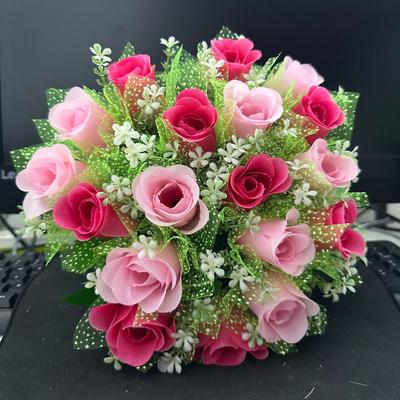 TEMU 1 Bouquet Of 18 Elegant Artificial Cemetery Flowers - Memorials, Funerals And Cemetery Decorations Durable Plastic Rose Bouquets For Outdoor Gravestone Display Image