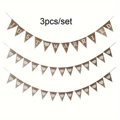 TEMU Hessian Jute Burlap Bunting Rustic Mr Mrs Wedding Banner Garland Party Flags Candy Bar Decoration Event Supplies Image