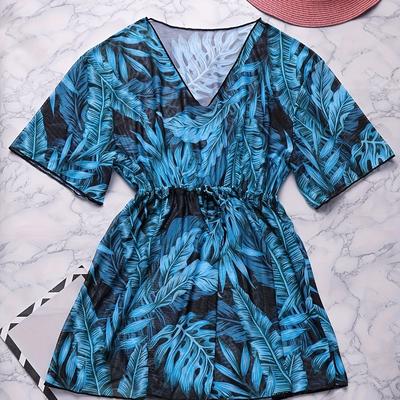 TEMU Women's Fashion Beach Dress With Tropical Leaf Print Image