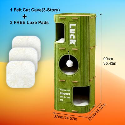 TEMU Luxurious Multifunctional Cat House With A Cozy Felt Pad - Featuring Hanging Balls, Indoor Cats, Kitten Trees, And Scratching Posts. Image