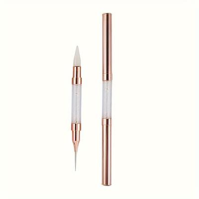 TEMU Rose Golden Double-headed Rhinestone Applicator And Nail Wax Crayon - Reusable, Self-adhesive, Easy To Drill Image