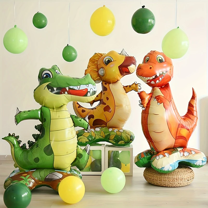 1/3 stücke Stand Basis Tier Luftballons Wald Party Tyrannosaurus Dreieckigen Drachen Krokodil Luftballons Kinder Geburtstag Dinosaurier Image