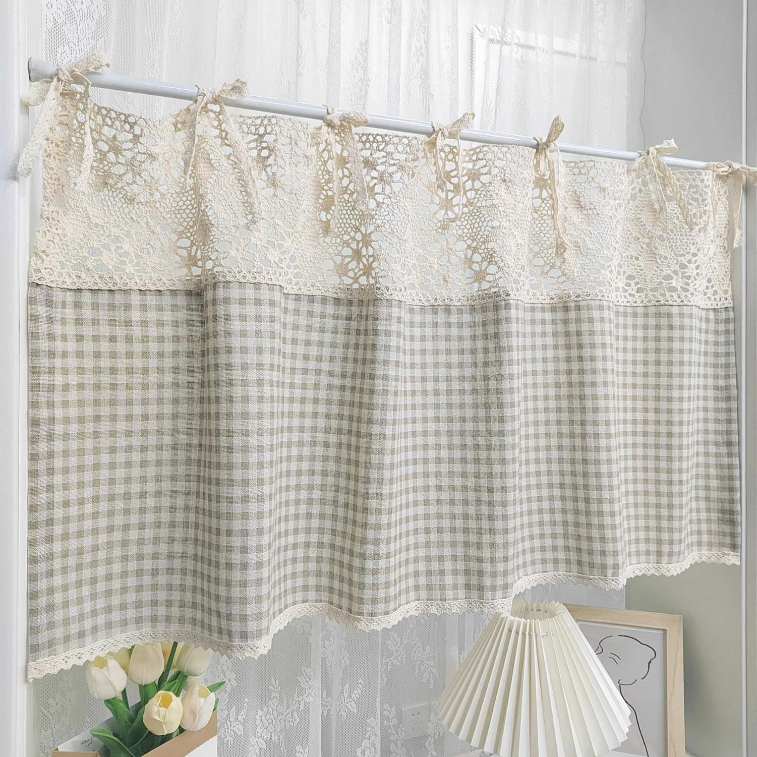 Helle Kaffee-Küchenvorhänge im pastoralen Stil, kleine Fenstervorhänge, kleiner kurzer Vorhang, Dekoration, spezielles Design, Türvorhang Image