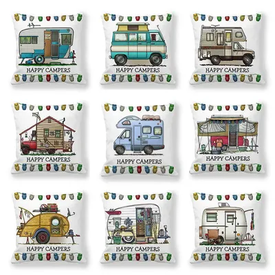 Camper Auto Kissenbezug Happy Campers Eule Kissenbezug für Sofa Home Dekorativer Kissenbezug Image