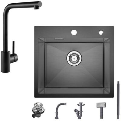 Cecipa Max - Spülbecken mit 1 Becken 50×45CM Edelstahlspüle Anthrazitschwarz + Schwarz Image