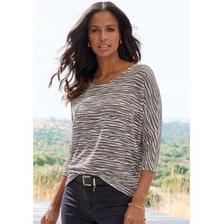 3/4-Arm-Shirt LASCANA "mit modischem Zebra-Muster", Damen, Gr. 48/50, grau (taupe), Strick, Obermaterial: 50% Viskose (LENZING ECOVERO), 46% Polyester, 4% Elasthan, animal-print, gemustert, modisch, bequem, Rundhals, 3/4-Ärmel, Shirts, aus weichem...