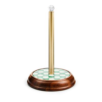 Mackenzie-Childs Emerald Check Wood Paper Towel Holder - Emerald Check
