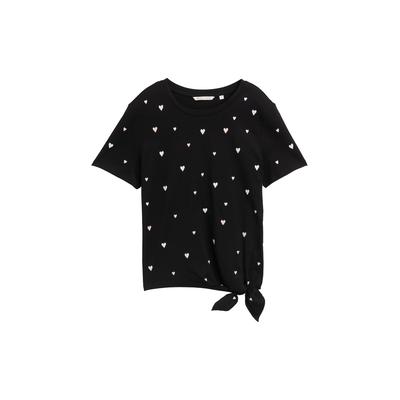 TOM TAILOR DENIM Damen T-Shirt mit Herz-Stickerei, schwarz, Gemustert, Gr. XS Image