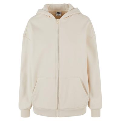 Kapuzenpullover URBAN CLASSICS "Urban Classics Damen Ladies Cozy Oversized Zip Hoody", Damen, Gr. XL, beige (sandweiß), 95% Baumwolle, 5% Elasthan, unifarben, klassisch, oversize, ohne Ausschnitt, Langarm, Pullover Image