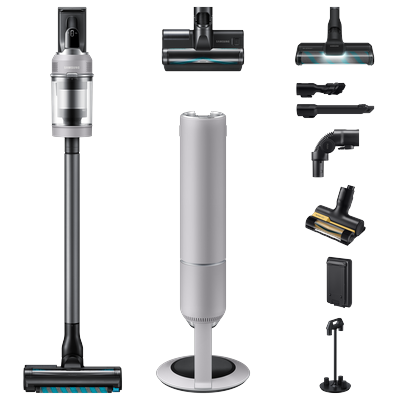 SAMSUNG Akku-Handstaubsauger "BESPOKE AI Jet CompleteClean, VS80F28EFP/WD", pebble gray, B:25cm H:93cm T:20,2cm, Akkusauger