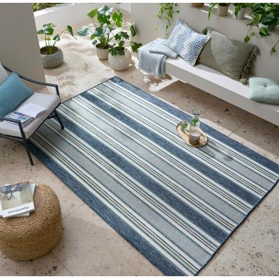 Teppich FLAIR RUGS "Roma Stripe", blau, B:160cm H:4mm L:230cm, Kunstfaser, Teppiche, Roma Stripe Indoor Outdoor-Teppichläufer Image