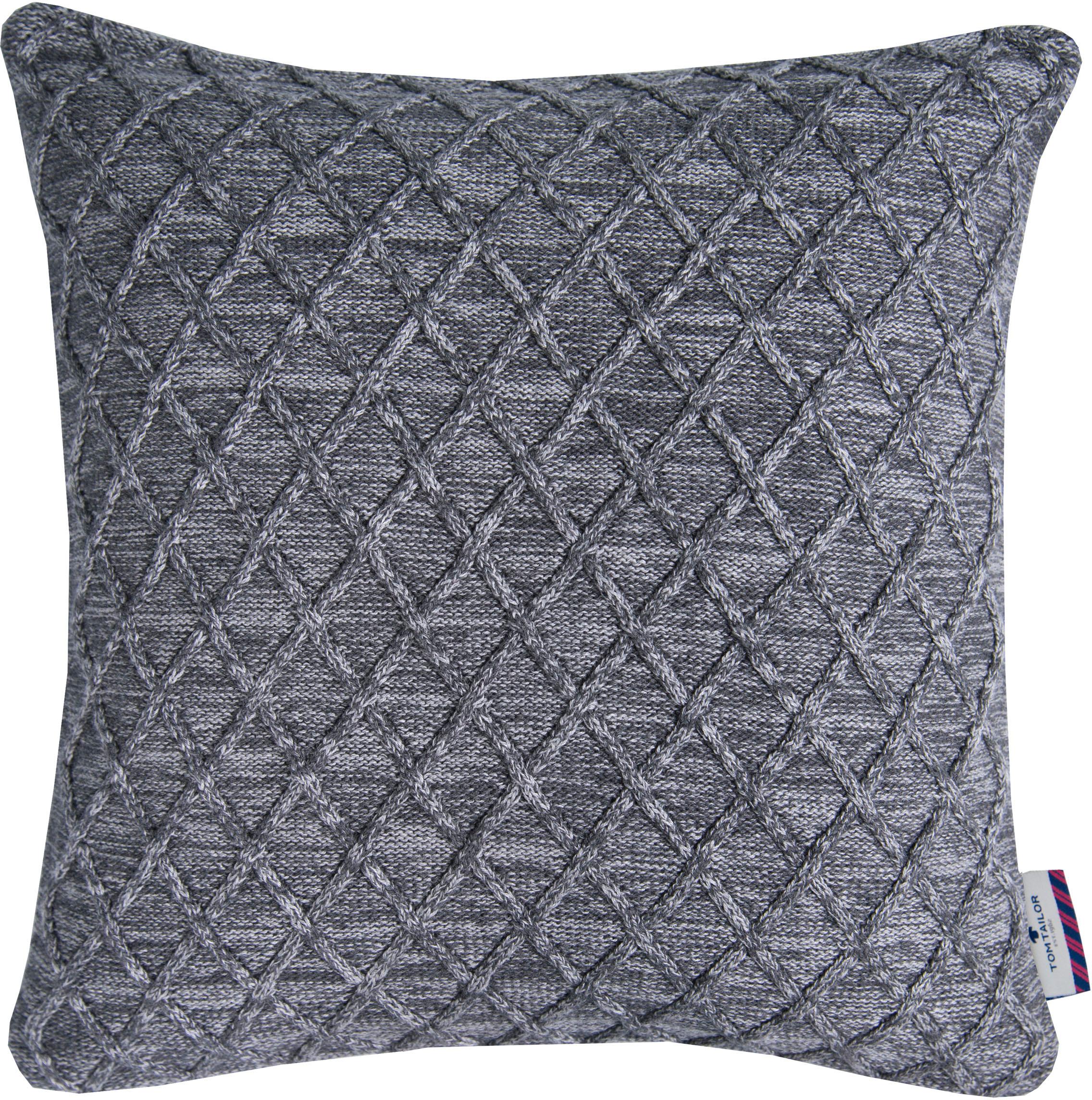 Dekokissen TOM TAILOR HOME "GRAPHIC KNIT" Gr. 1, grau (anthrazit, meliert), B:40cm L:40cm, Baumwolle, Dekokissen_Sitzkissen_Kissenhüllen, Kissenhülle ohne Füllung, 1 Stück
