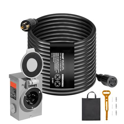 Generator Cord and Power Inlet Box Kit for RV Outdoor, ETL Listed - 30 Amp 25 FT