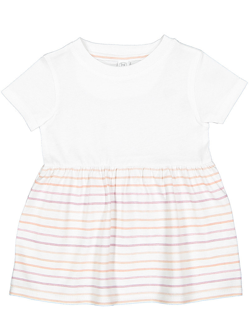 Rabbit Skins RS5330 Infant Fine Jersey Dress Top in White/Lilac Stripe size 6M | Cotton 5330