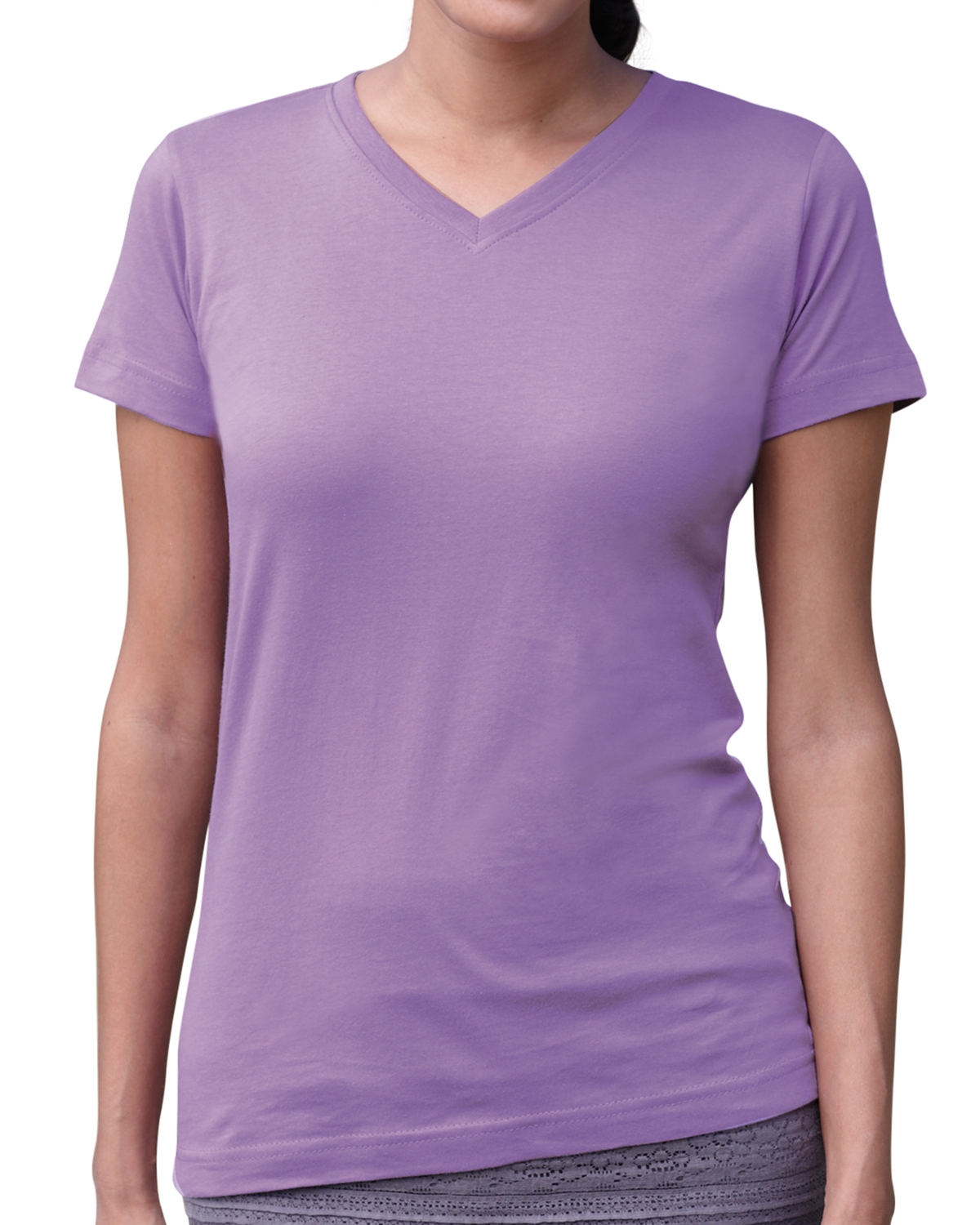 LAT 3507 Women's V-Neck Fine Jersey T-Shirt in Lavender size XL | Cotton LA3507