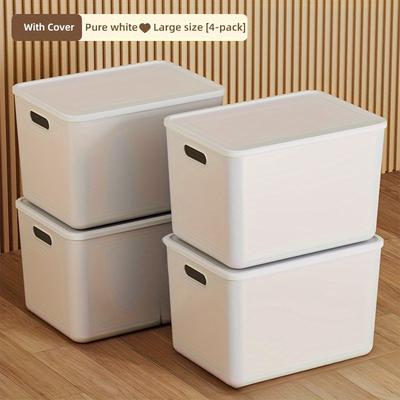 TEMU 4pcs Large Waterproof Storage Bins With Handles - Durable Plastic Organizers For Snacks, Underwear & Kitchen Essentials - Dorms, Trunks & Home Organization, Rectangular Shape, Use, Trunks Image