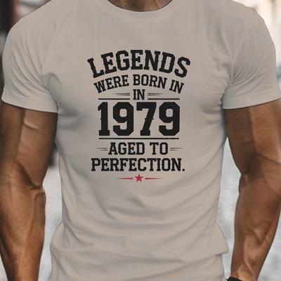 "TEMU Men's " Born In 1979" Graphic Tee - Casual Crew Neck Short Sleeve T-shirt, Lightweight Summer Top, With , Polyester , For Casual Attire" Image