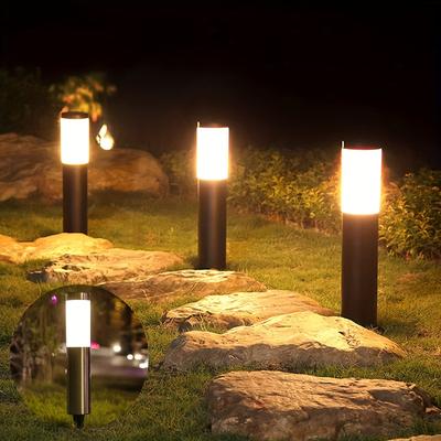 TEMU 2pcs Solar-powered Garden Pathway Lights, Warm White Led, Easy Half-embedded Installation, Outdoor Patio, Lawn, And Garden Decor, Solar Garden Lights(black/) Image