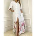 Femmes Robe Longue Maxi Robe Robe Chemise Robe Fleurie Robe Imprimée Mode Moderne Extérieur Quotidien Fête Coupe régulière Fleur Manche 3/4 Col de chemise Blanche Jaune Rose Claire Violet Été