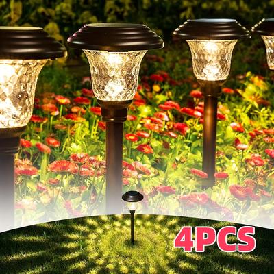 TEMU 4/2pcs Led Solar Pathway Lights, Rgb Color Changing+warm White, Outdoor Yard Lighting With Polished Finish, Insert Design For Garden, Decor, Lights, Easter Decorations, Ramadan Supplies Image