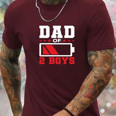 "TEMU Men's Casual Sports Graphic Tee - "dad Of 2 Boys" Print, Short Sleeve, Polyester, Summer Top In , Clothing | Relaxed | Polyester Fabric, Sports T Shirt" Image