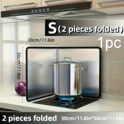 TEMU Stainless Steel Splatter Screen Set - Heat-resistant, Kitchen Stove Guard With 2 Foldable Panels For Home, Rv, Camping Image