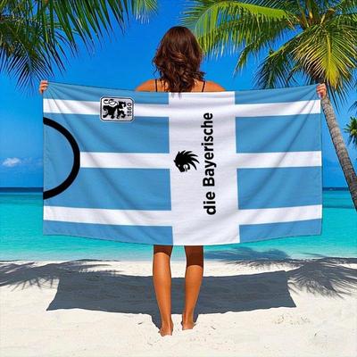 TEMU 1pc München Uniform Beach Towel - Vibrant Soccer Jersey Design, Lightweight Quick-dry Polyester Blend, Fan Travel Towel For Yoga, Pool, Gym & Beach Image