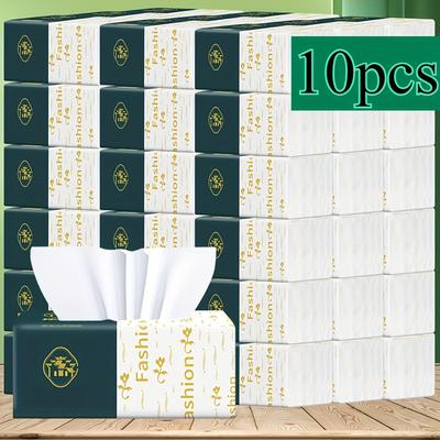 TEMU 10pcs Fashion 4-ply Soft & Thickened Paper Tissues, 250 Sheets Per Pack, Dye-free, Recyclable, High-quality, For Home, Office, Hotels & Food Trucks Image