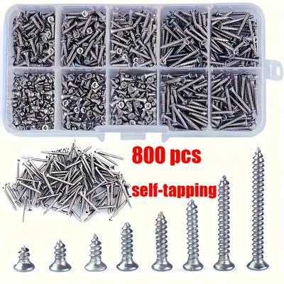 TEMU 800pcs M2 Mini Self-tapping Wood Screw Set, Nickel-plated, Phillips Drive, Screws, Steel, Hybrid Screw Set. Suitable For Woodworkers Who Need Different Sizes. Image