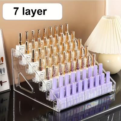 TEMU 1pc. 7-layer Acrylic Nail Polish Storage Box, Unscented Gel Rack, Quick-install Nail Display Stand, Jewelry Rack, No Electricity Or Batteries Required. Image