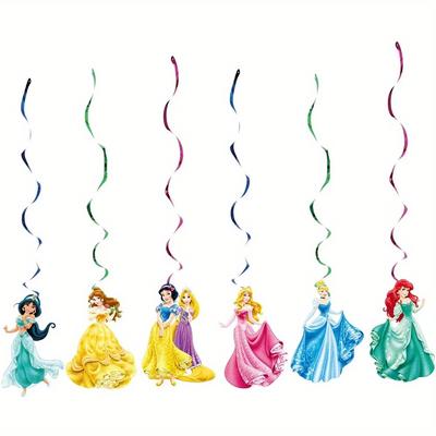 TEMU 6pcs Princess Series Birthday Party Spiral Decorations, Party Pvc Spiral Ornaments, 1pc Princess Pull Flag Image